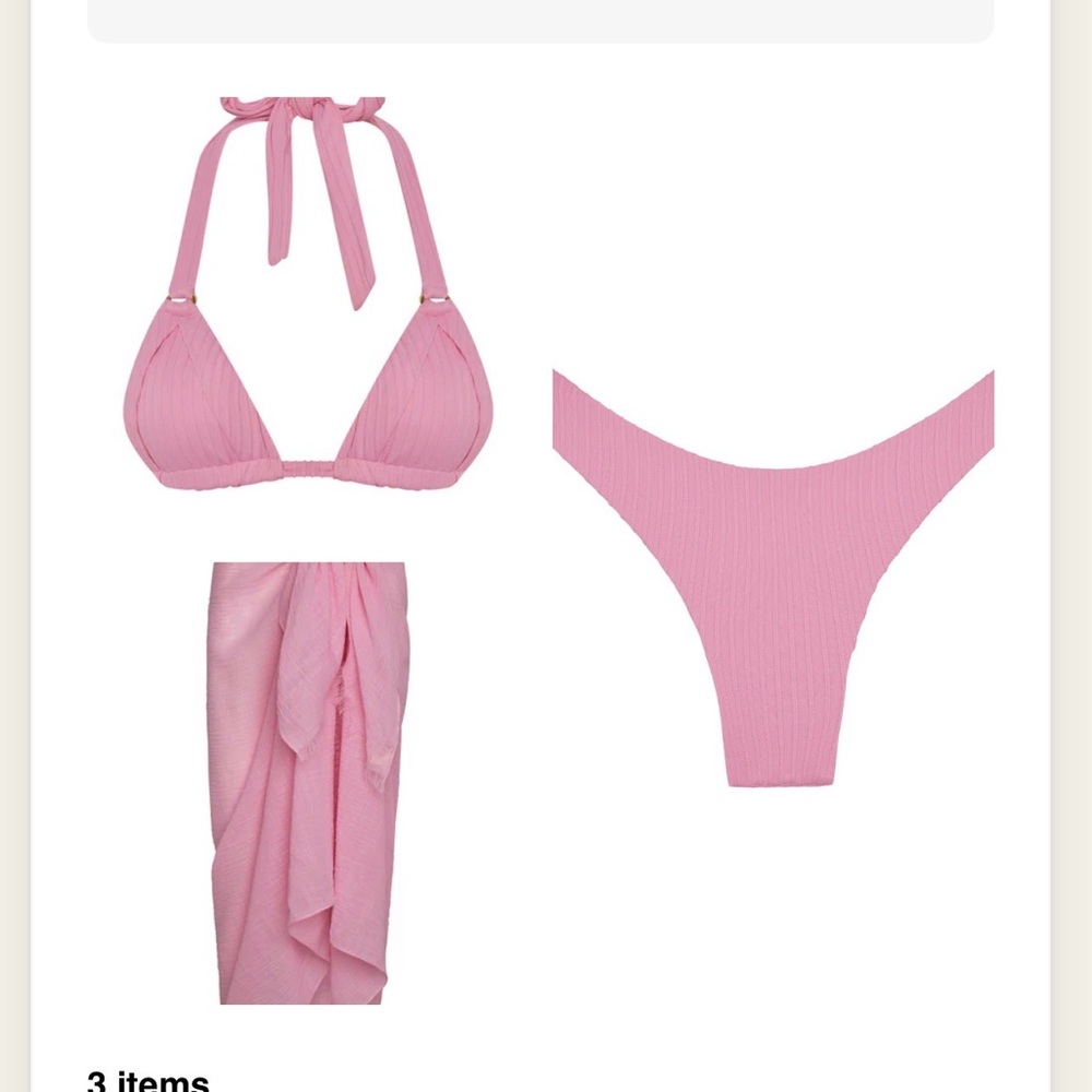 Monday Swimwear Pink Ribbed Triangle Bikini Set with Sarong